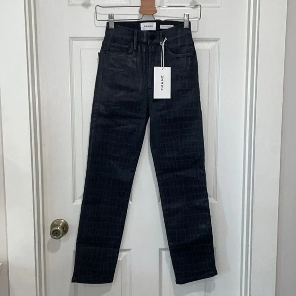 FRAME Womens Size 24 Black Le Sylvie Coated Ankle Straight Leg Jeans - Picture 3 of 9